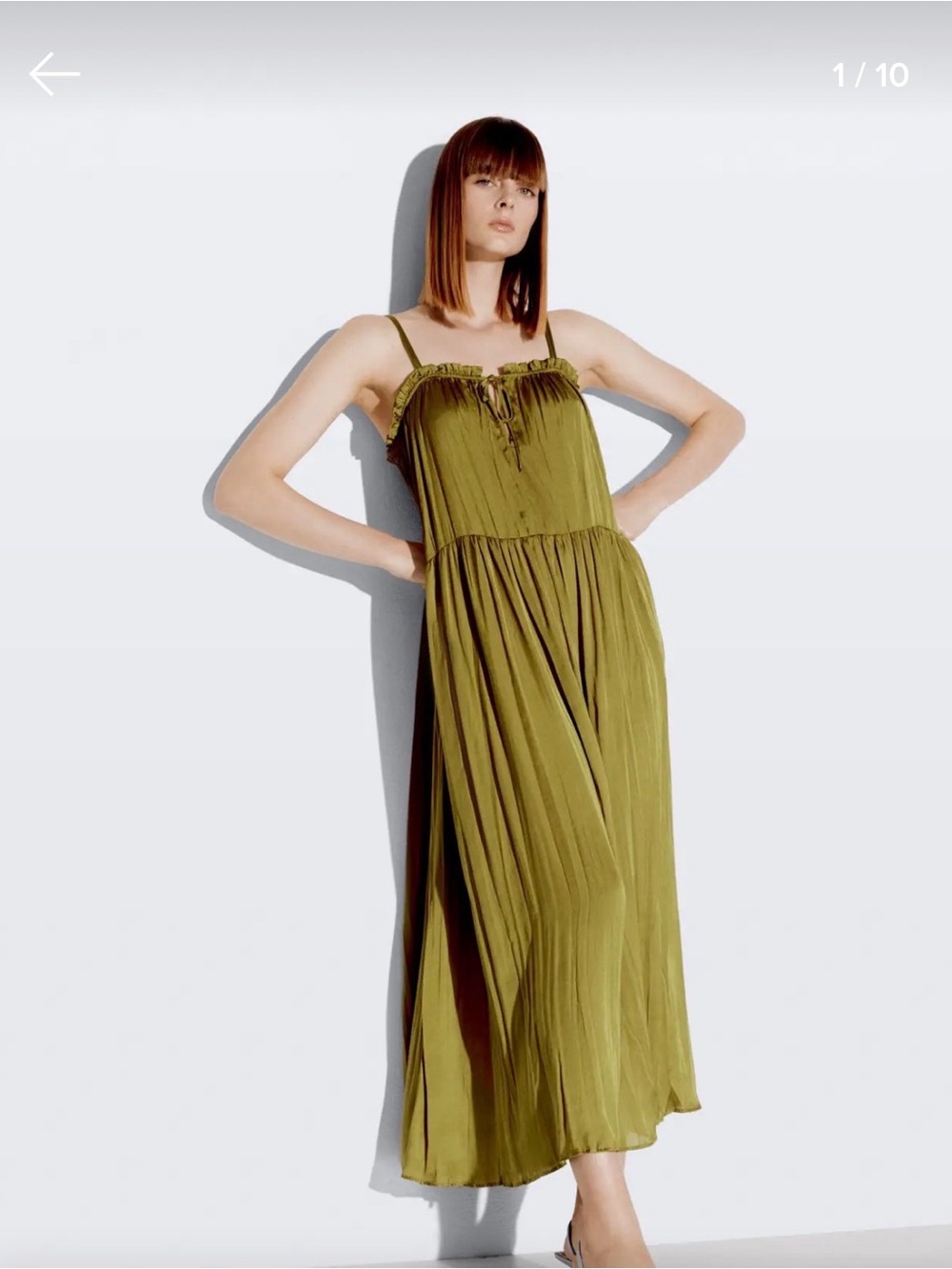 Zara Olive Green Spaghetti-Strap Maxi Dress